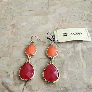 Stony Orange and Pink Drop Earrings